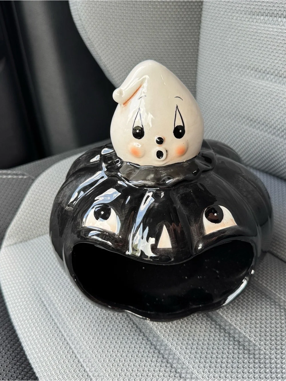 Johanna Parker Black Ceramic Pumpkin Candy Dish with White Ghost Accent